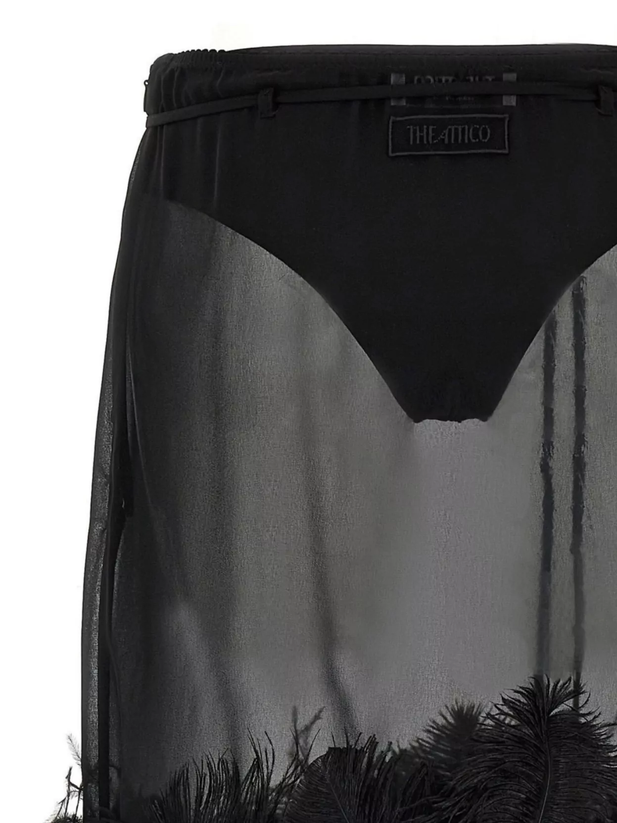 Attico Chic Low-waisted Midi Skirt With Feather Embellishment