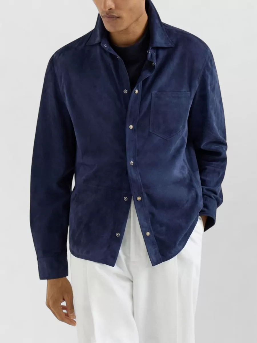 Brunello Cucinelli Suede Texture Shirt Chest Pocket Long Sleeves