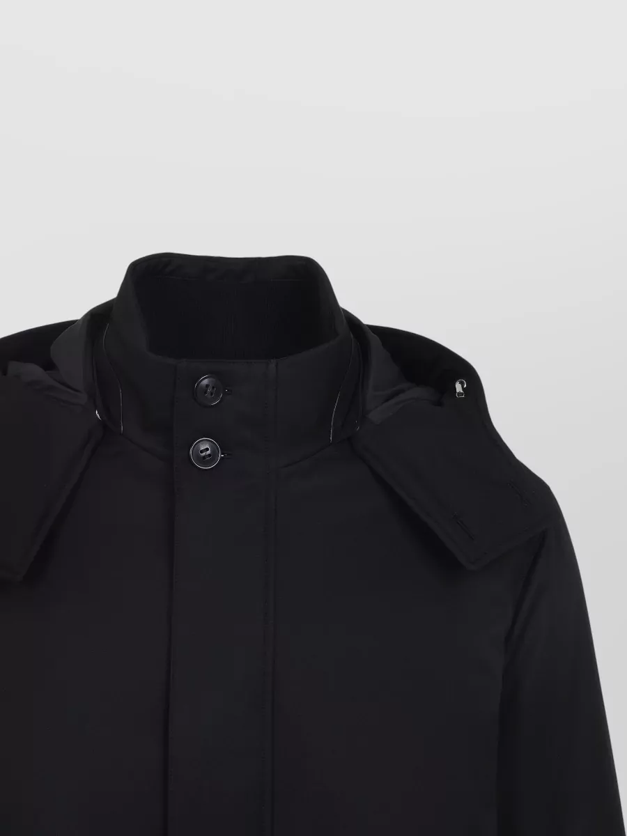 Zegna Long Sleeve Hooded Microfiber Twill Coat