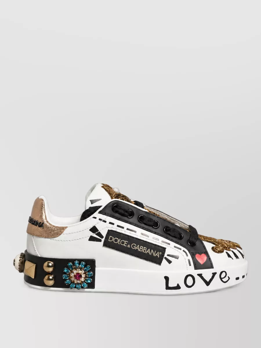 Dolce&Gabbana Leather Studded Low-Top Sneakers