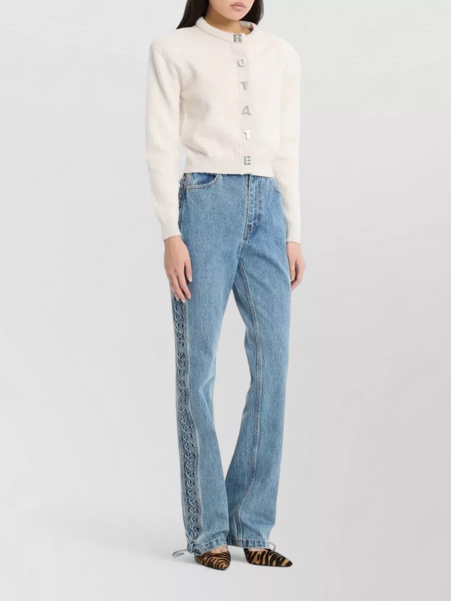 Rotate Cashmere-Blend Ribbed Round-Neck Cardigan