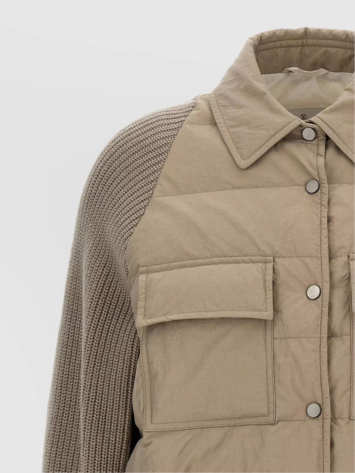 Brunello Cucinelli Two-Material 'Shiny Flap Detail' Down Jacket