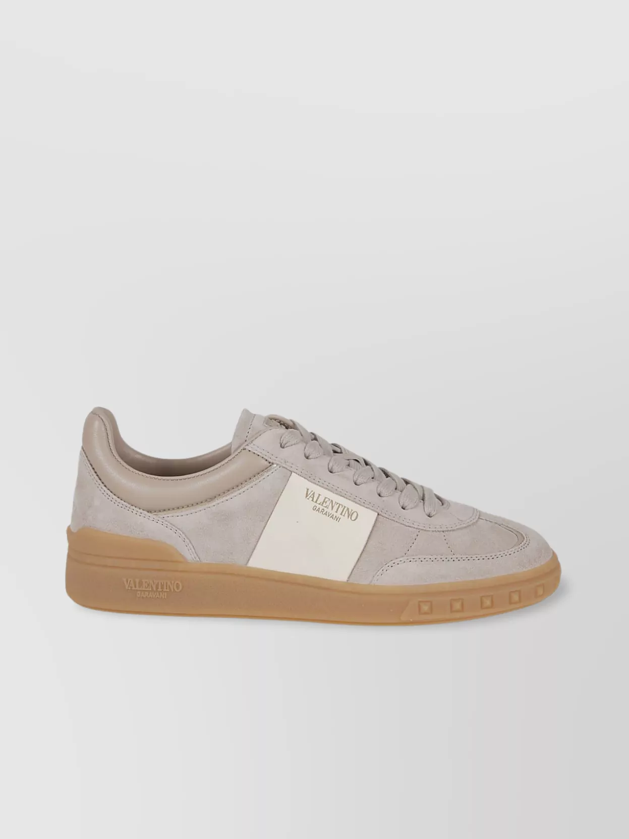 Shop Valentino Collar Padded Suede Sneaker