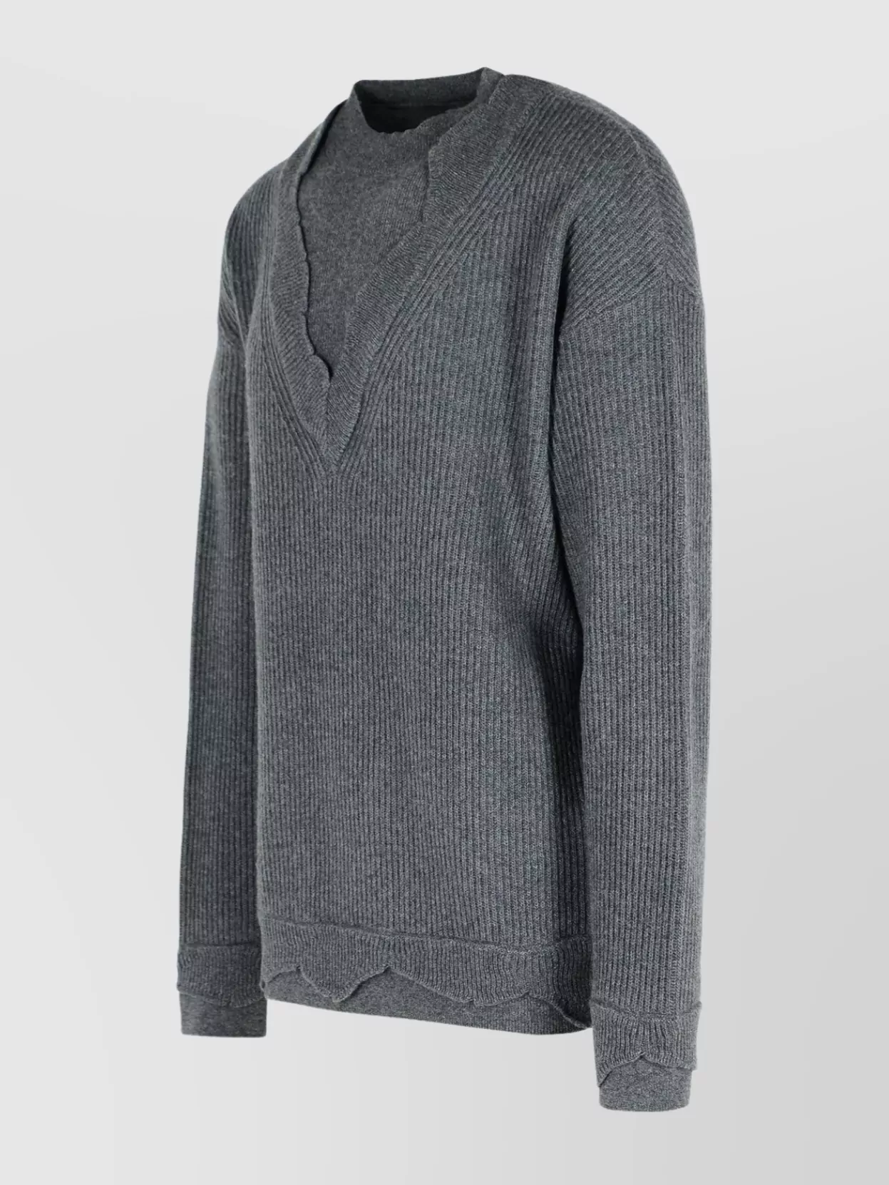 Laneus V Neck Ribbed Sweater With Long Sleeves In Gray