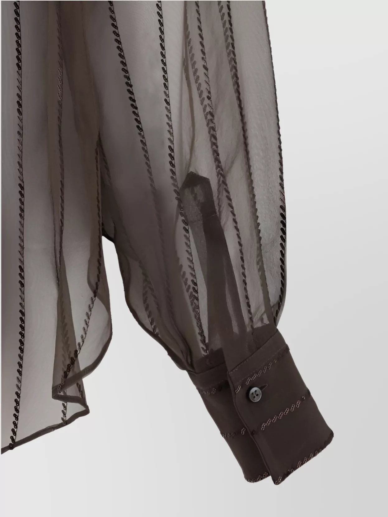 Brunello Cucinelli Sheer Silk Shirt Sequin Embellishments In Brown