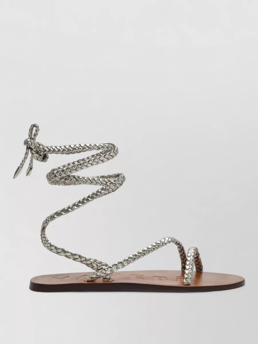 Manebi Flat Sandals Ankle Wrap Braided Straps In Blue
