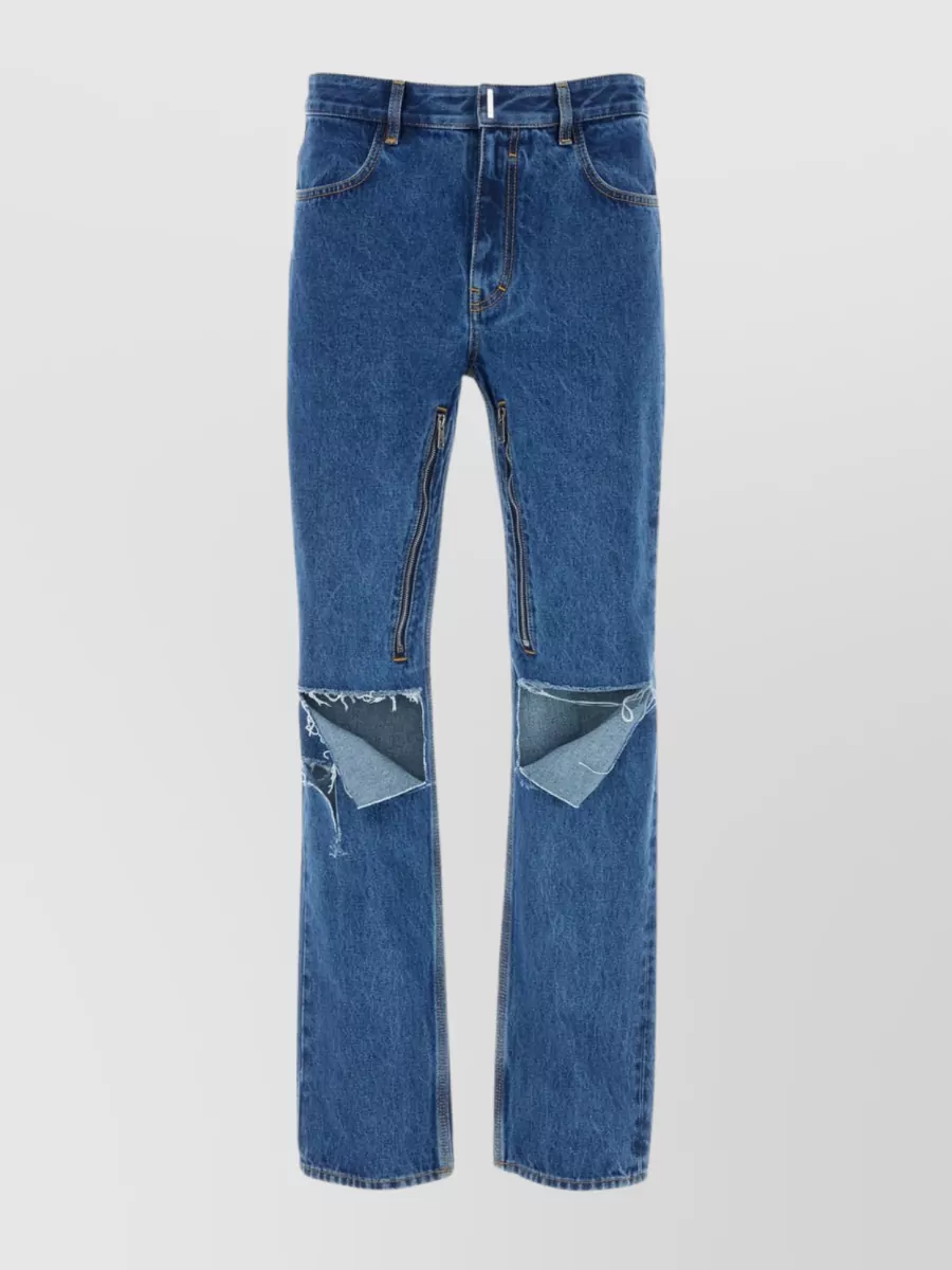 Shop Givenchy Waist Belted Straight Leg Denim Trousers In Blue