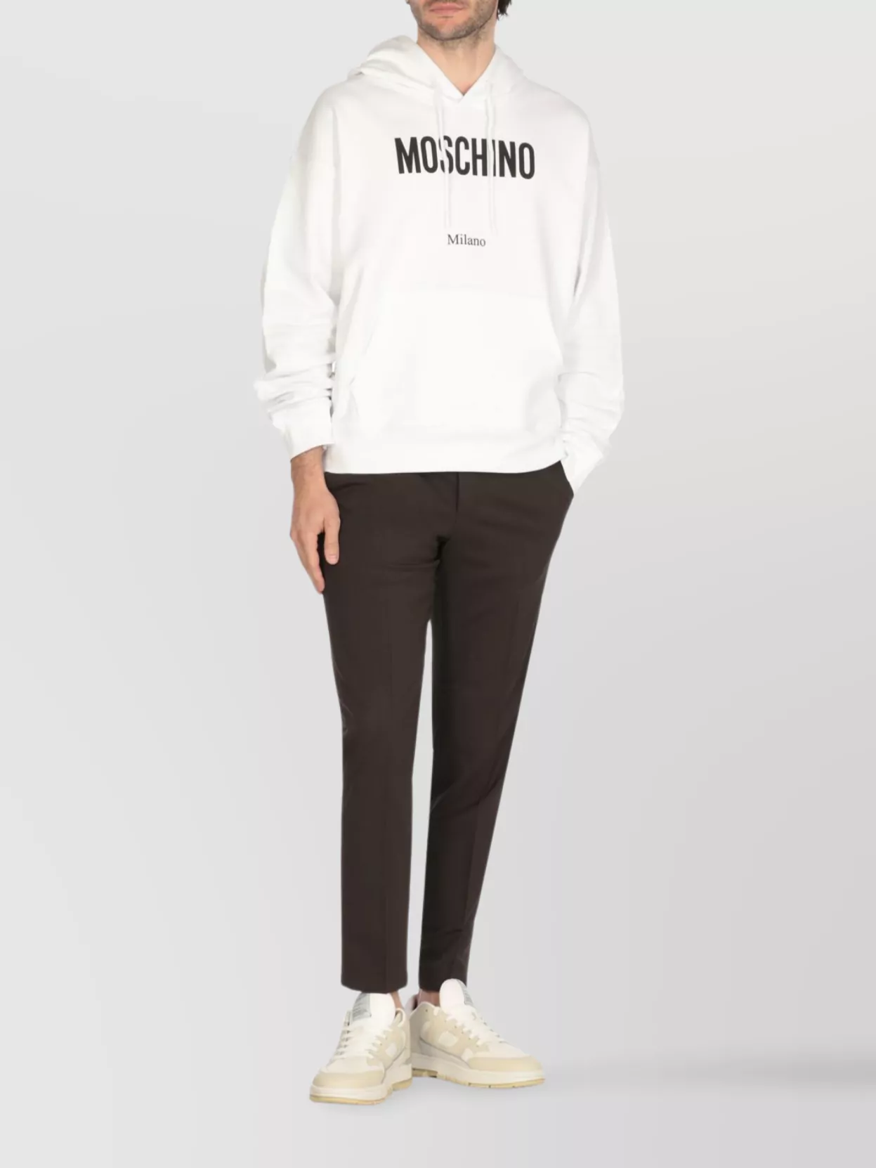 Moschino Drawstring Hooded Sweater Kangaroo Pocket In White