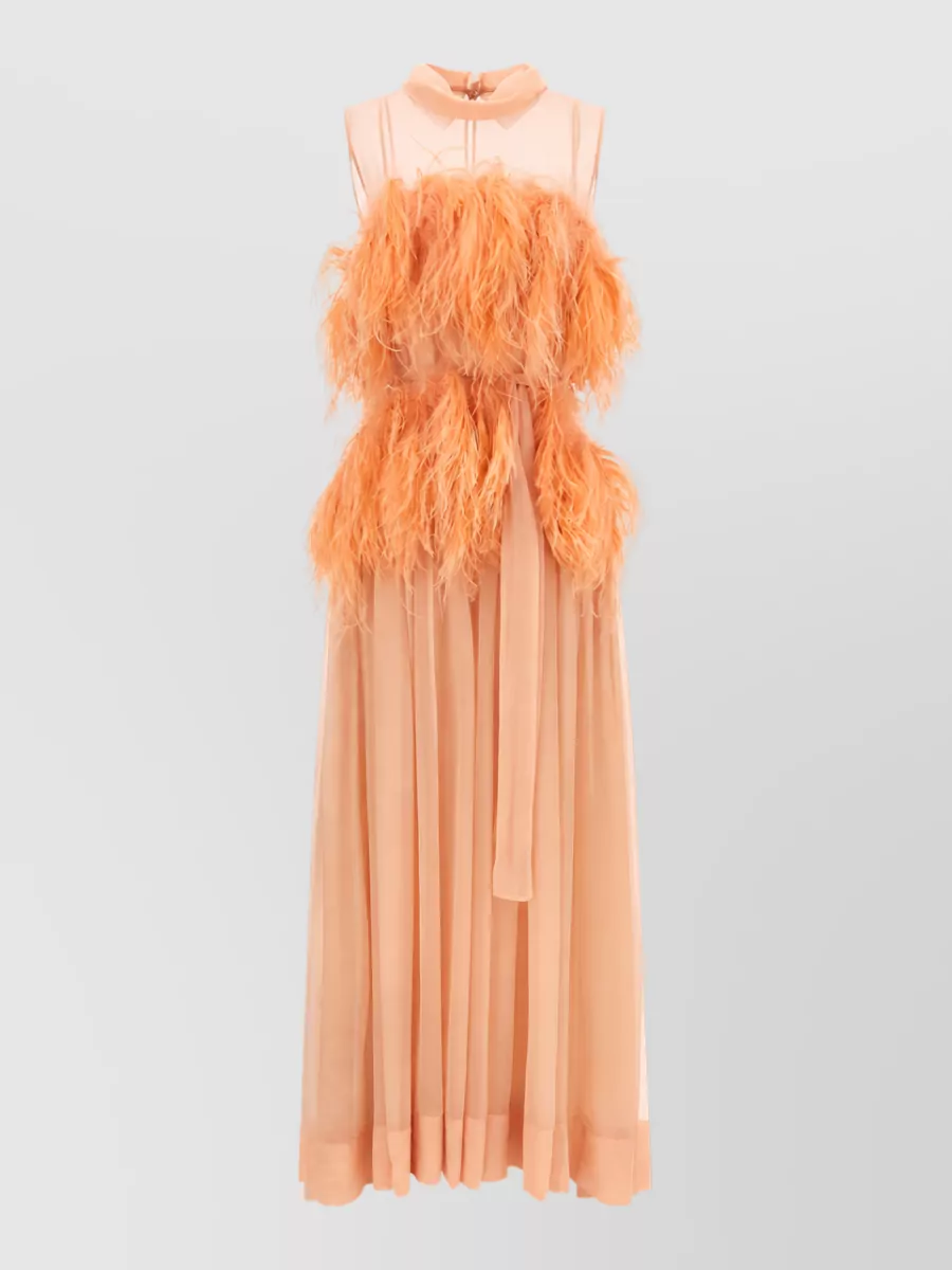 Alberta Ferretti Silk sleeveless feather-embellished chiffon maxi dress