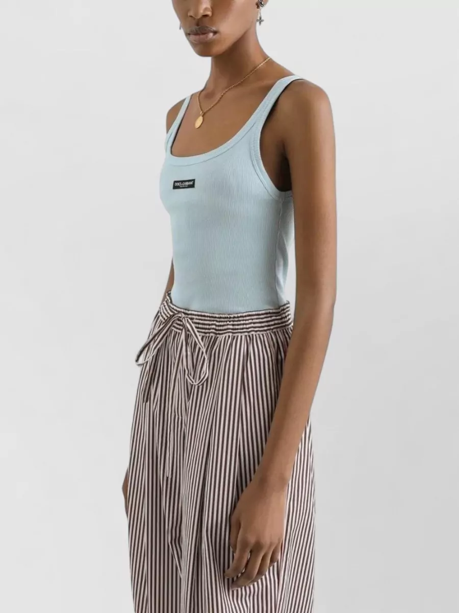 Dolce&Gabbana Ribbed Cotton Sleeveless Square Neck Tank Top