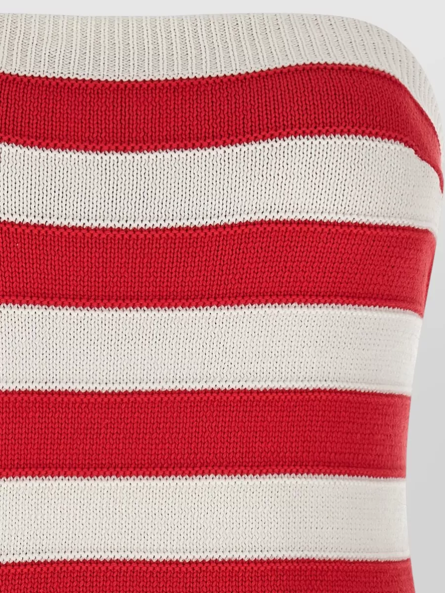 Ermanno Scervino Crochet Ribbed Strapless Top Striped Pattern In Red
