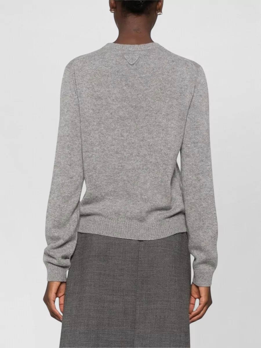 Prada Cashmere Crystal-Embellished Ribbed Crew-Neck Sweater