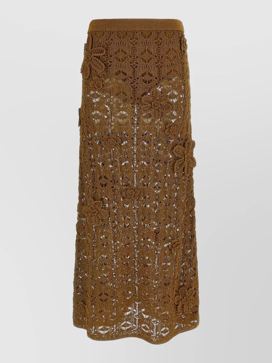 Pinko Crochet High-Rise Flared Midi Skirt