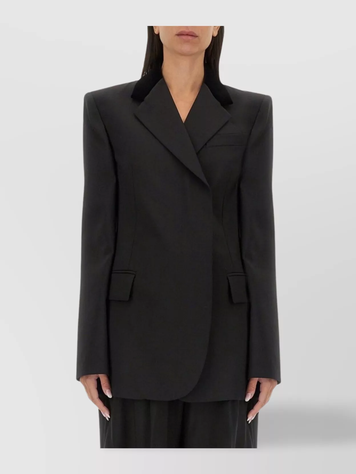 Sportmax Structured Jacket With Flap Pockets And Notched Lapel In Black