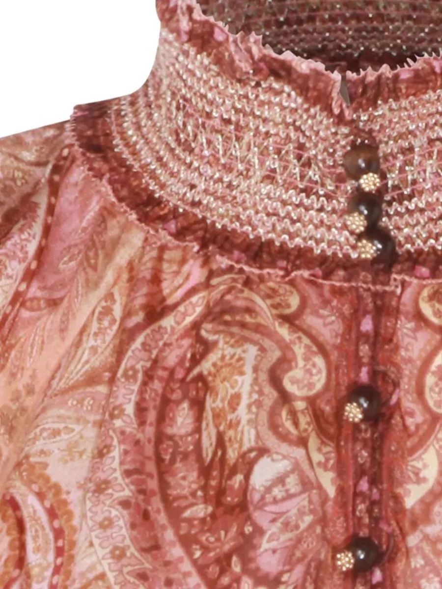 Zimmermann Silk Paisley-Print High-Neck Long-Sleeve Mini Dress