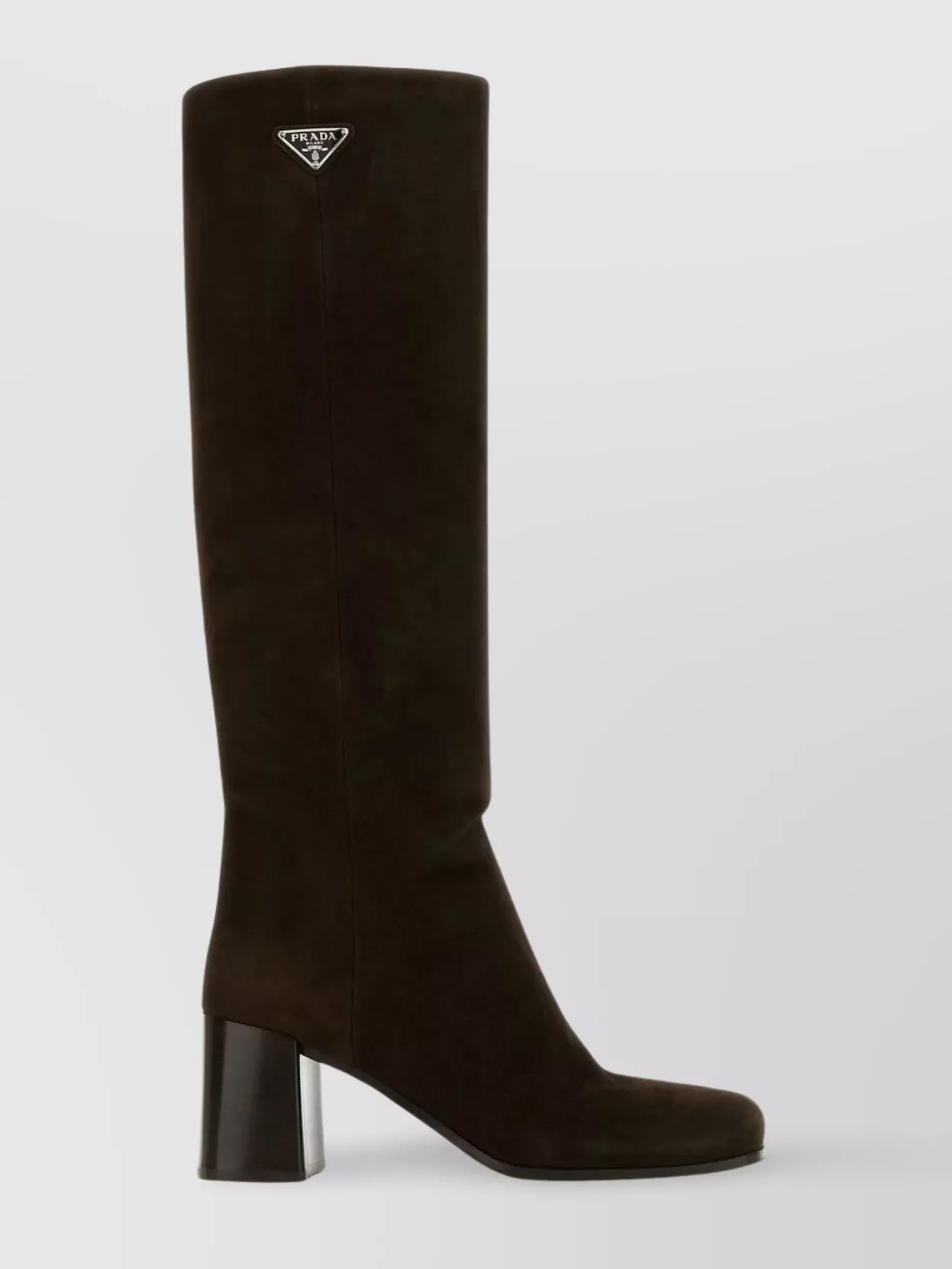 Shop Prada Suede Knee Length Boots With Block Heel