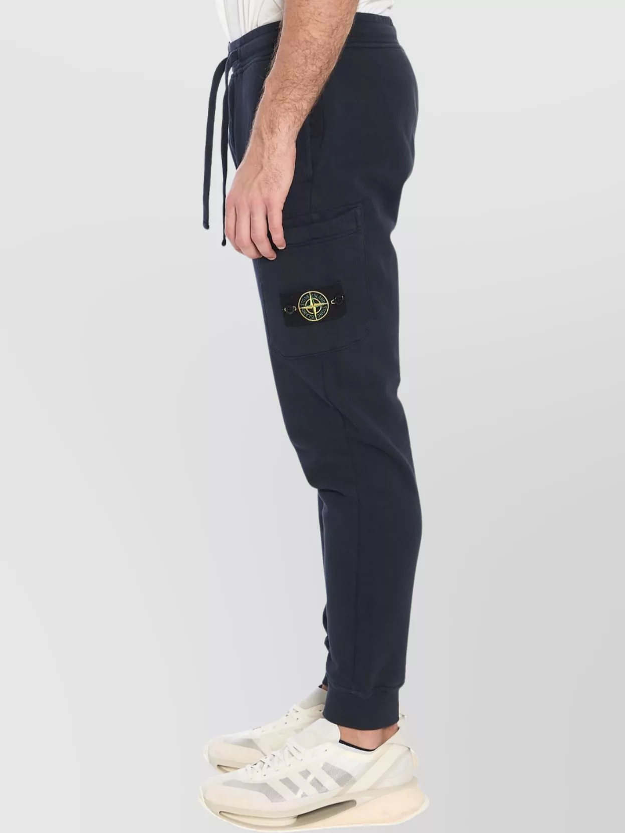Stone Island Fleece Cotton Jogger Pants With Ribbed Cuffs