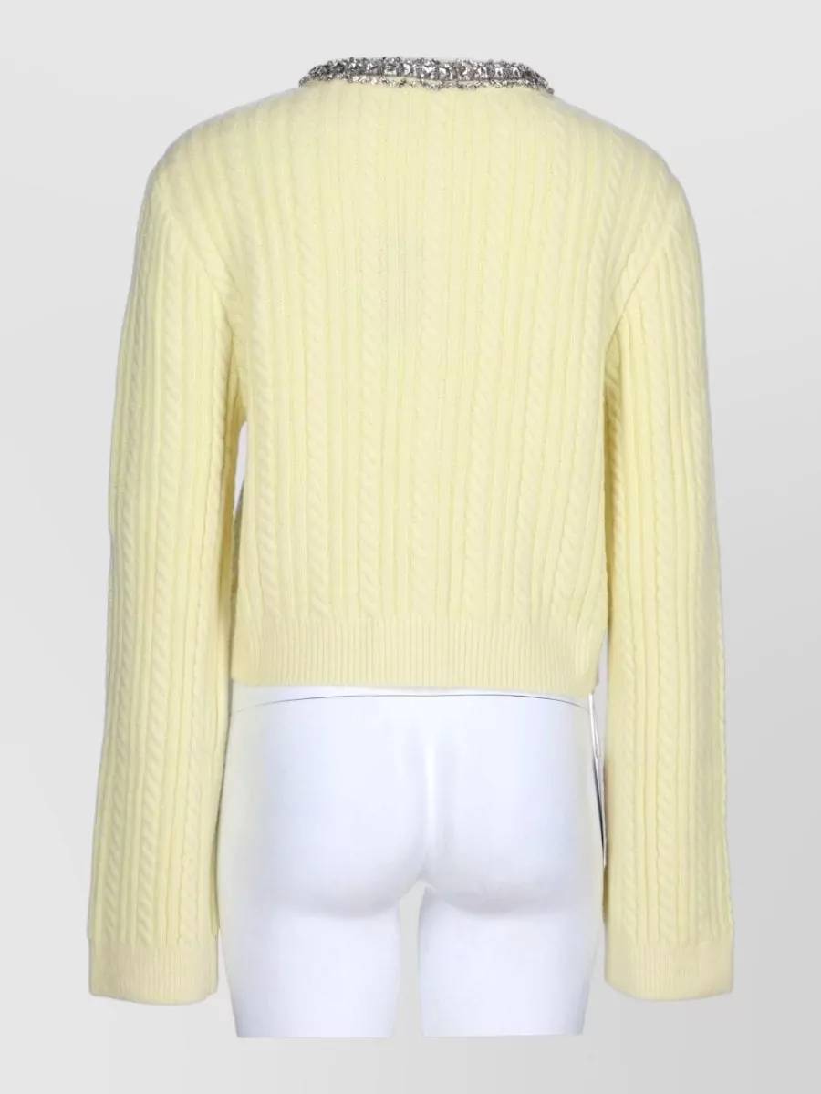 Self-Portrait Alpaca Wool Cropped Cable-Knit Crystal-Embellished Cardigan