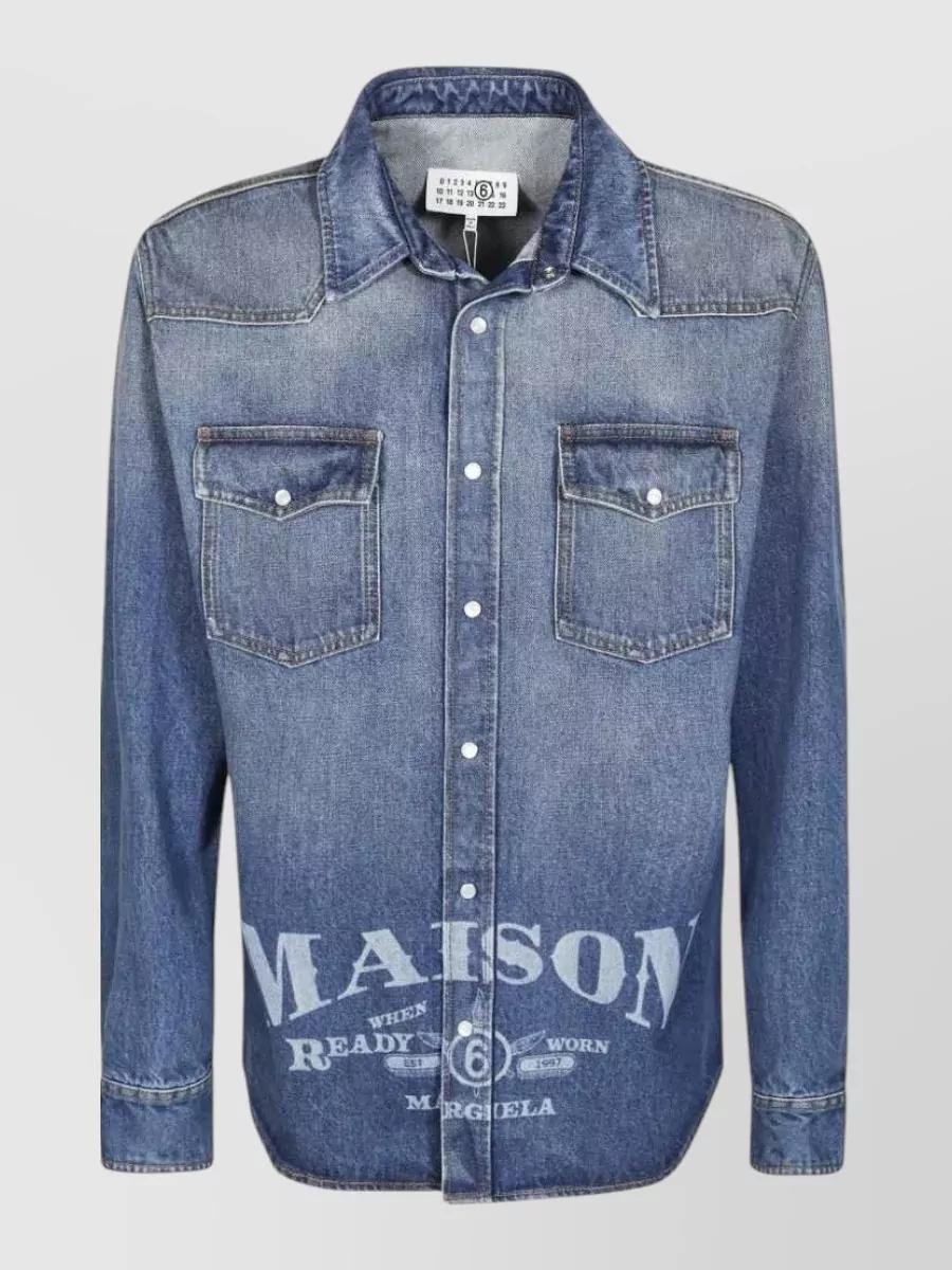 Mm6 Maison Margiela denim logo print long sleeve overshirt