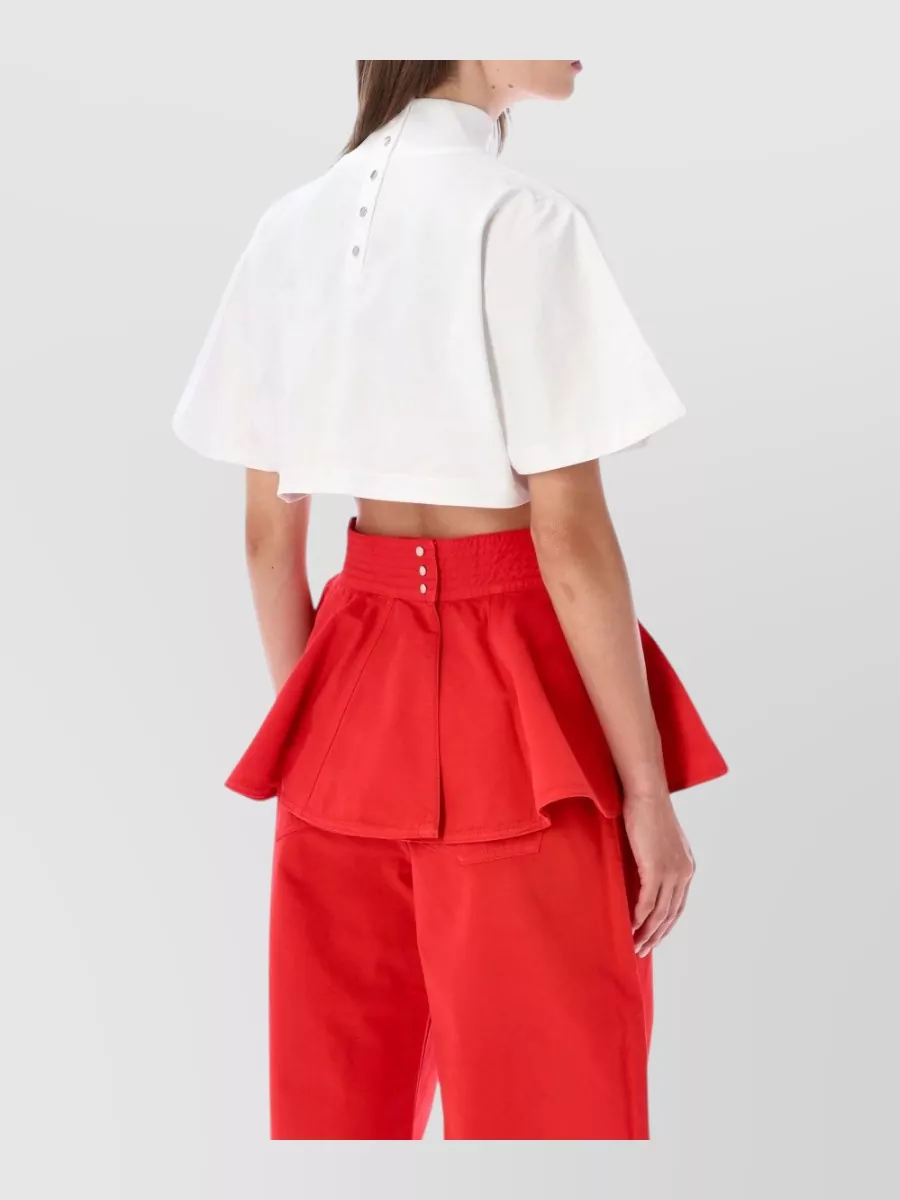 Alaïa Cotton Cropped Ribbed Mock Neck T Shirt
