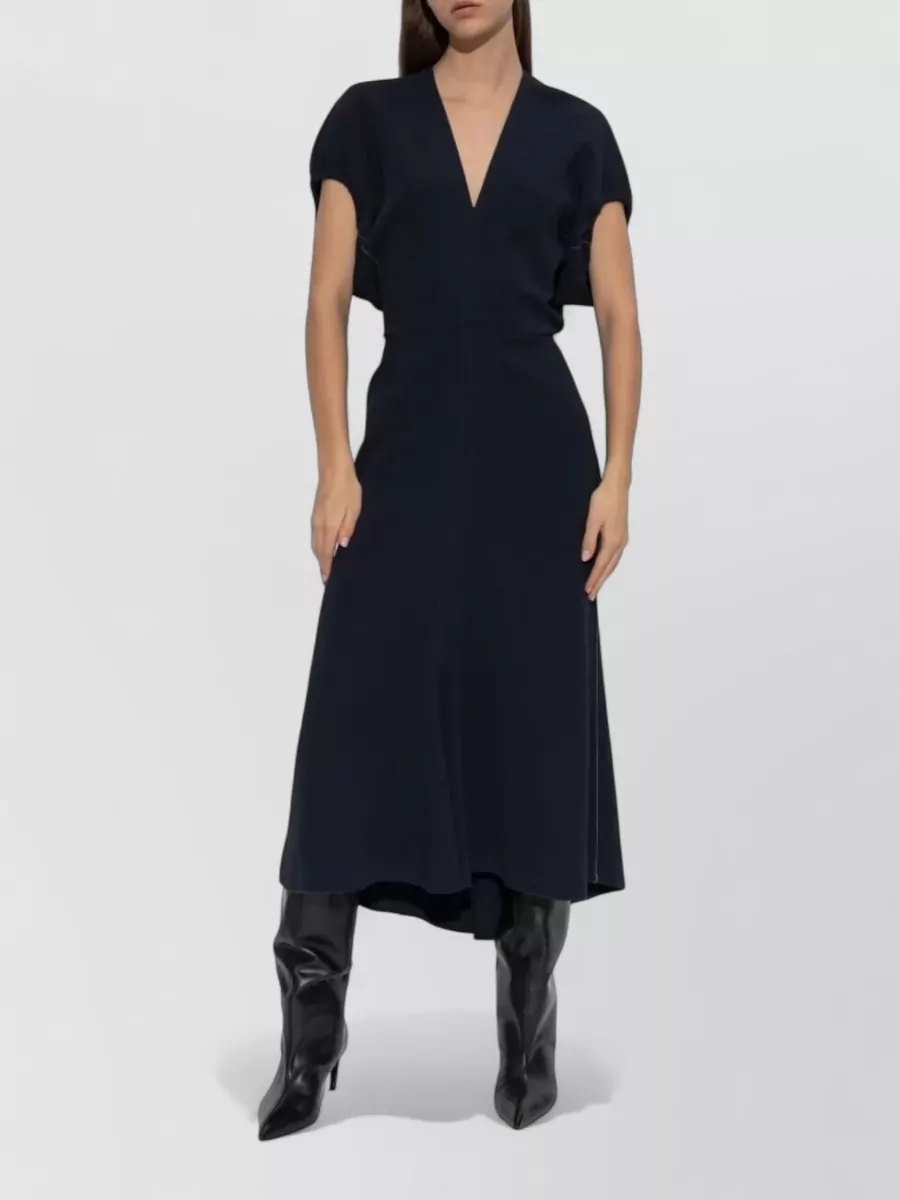 Victoria Beckham V-Neck Midi Dress Blouson Detail