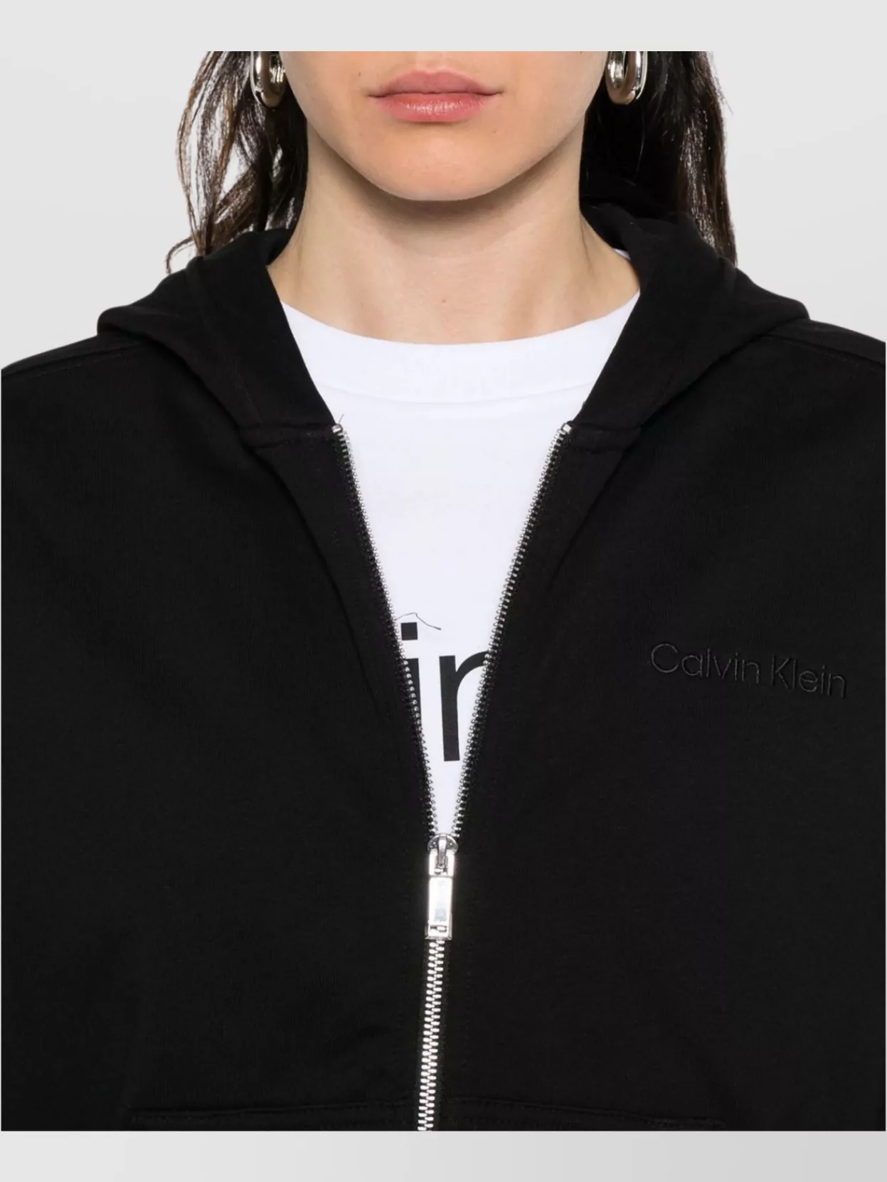 Calvin Klein Hooded Zip-Up Sweater Ribbed Hem