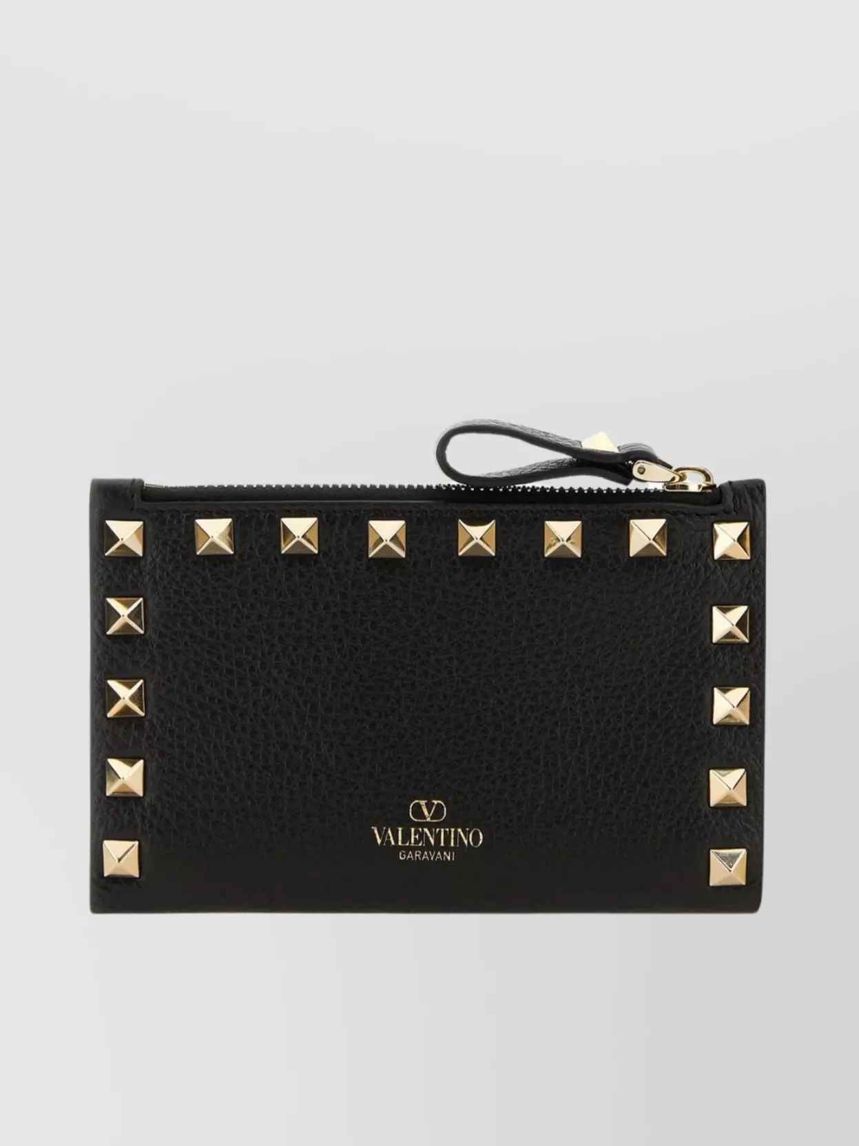 Shop Valentino Rockstud Leather Wallet With Textured Finish In Black