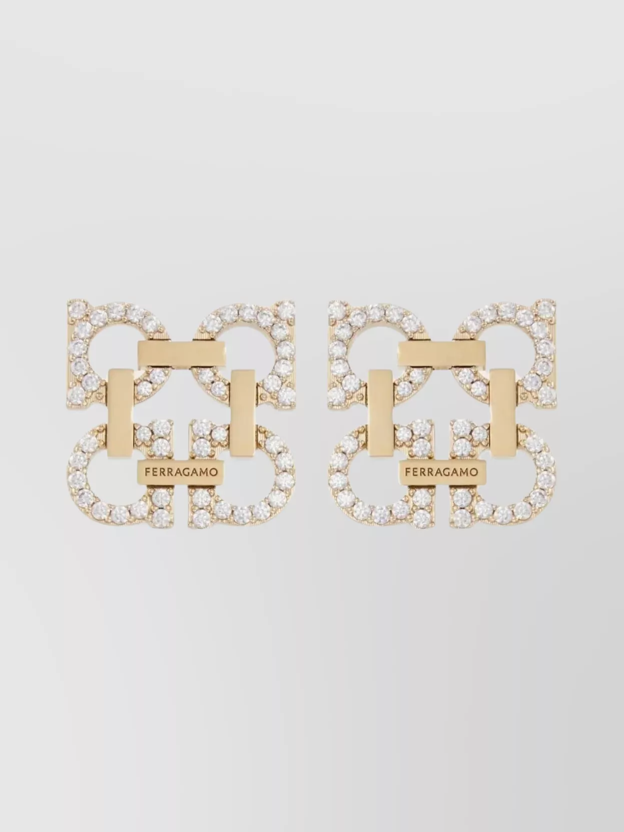 Ferragamo Crystal Stud Geometric Clip Earrings In Gold