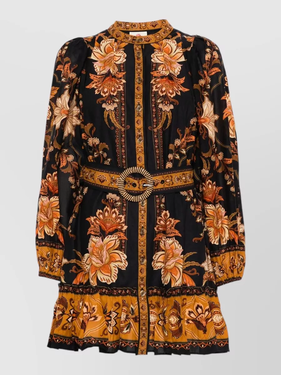 Farm Rio Cotton Floral Print Crew Neck Long Sleeve Mini Dress