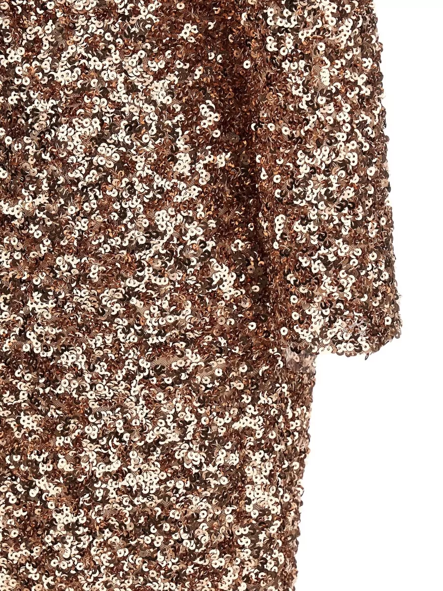 Elisabetta Franchi Sequin Long Sleeve Gown Belted Open Back