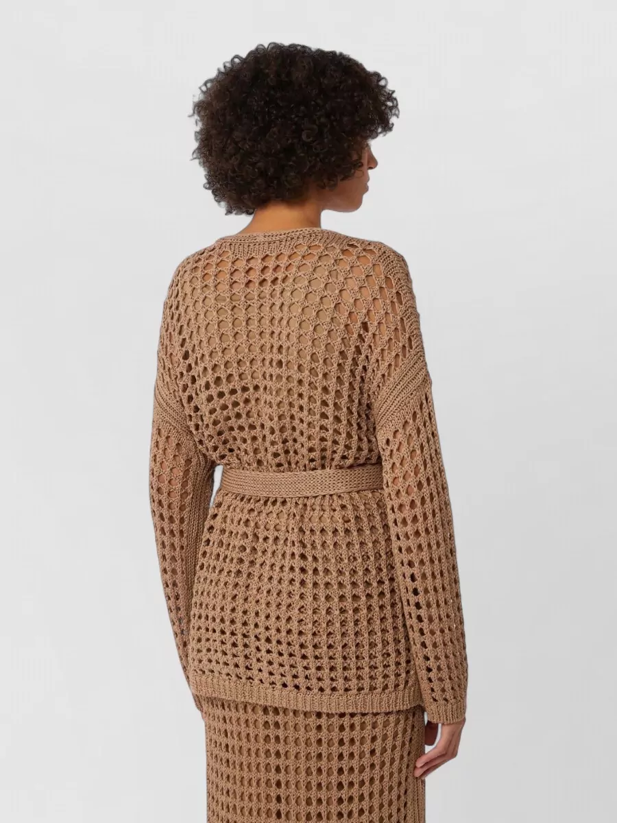 Max Mara Mesh Cotton Belted Long-Sleeve Cardigan