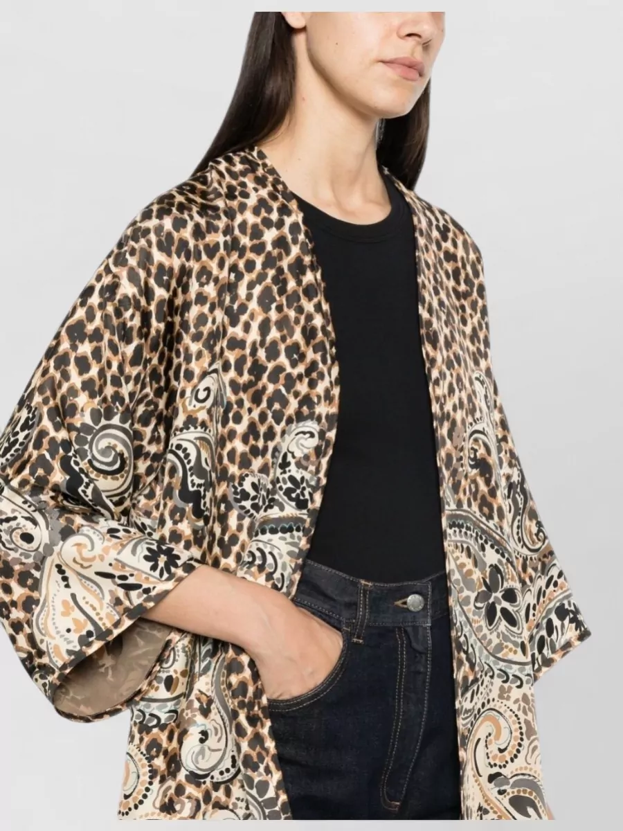 Etro Silk Leopard-Print Collarless Three-Quarter Sleeve Jacket