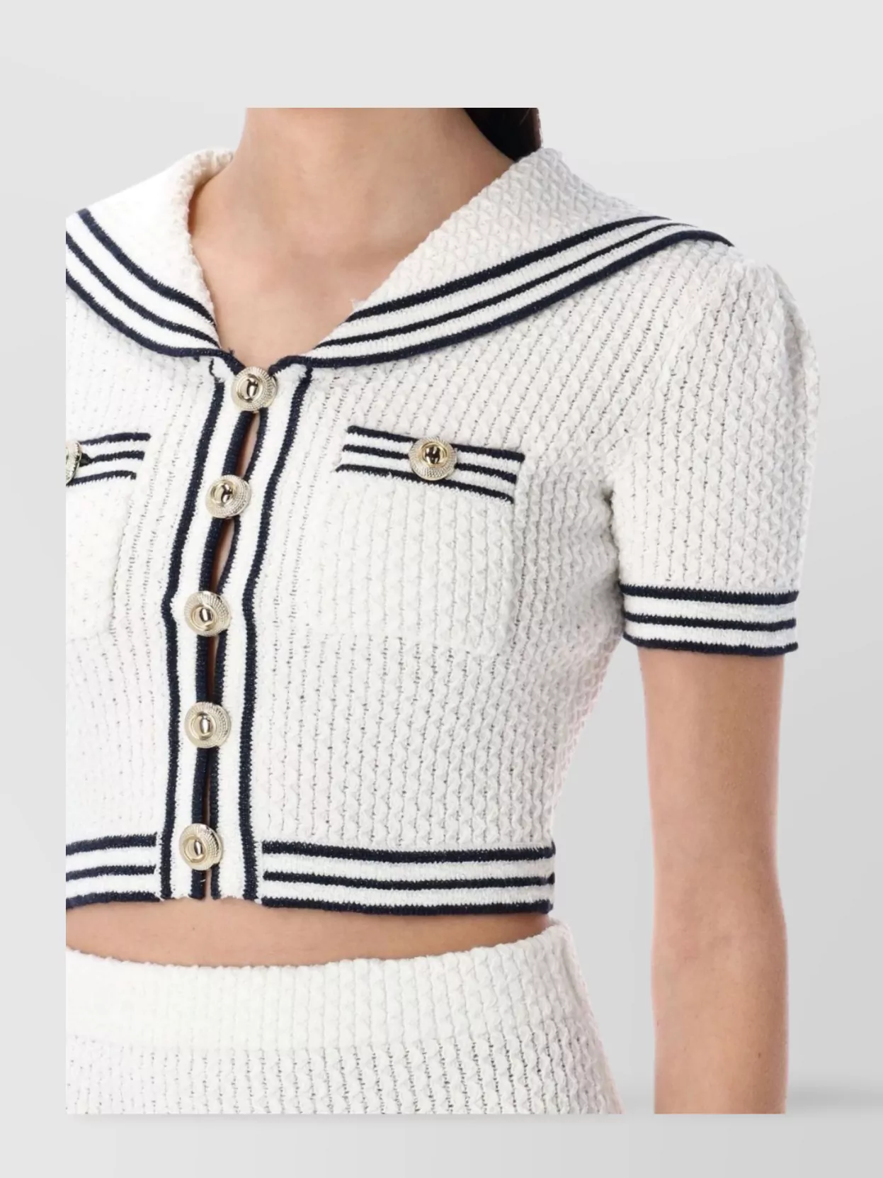 Self-portrait Textured Knit Top With Sailor Collar