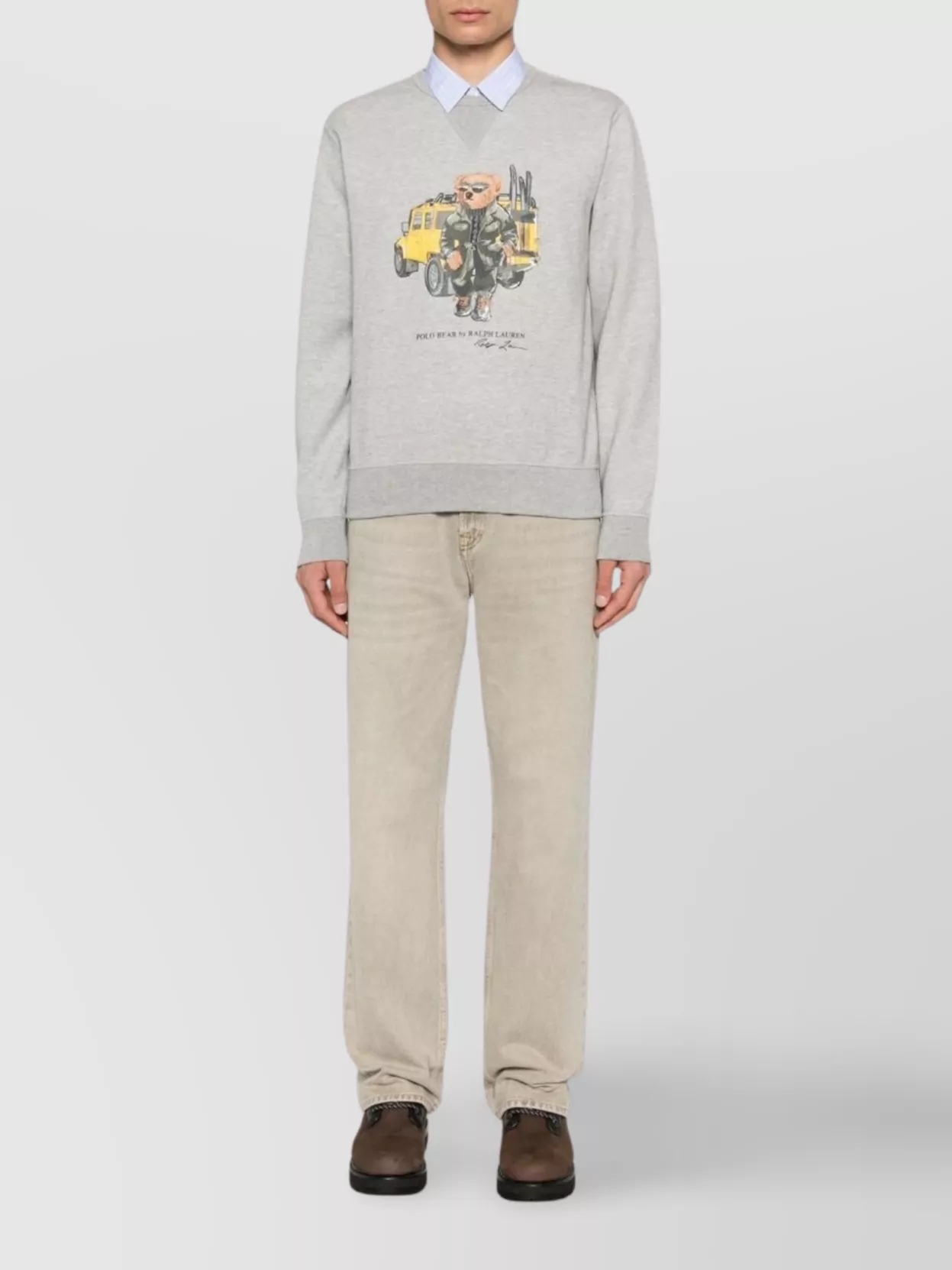 Ralph Lauren Crew Neck Cotton Blend Sweatshirt With Mélange Effect In Gray
