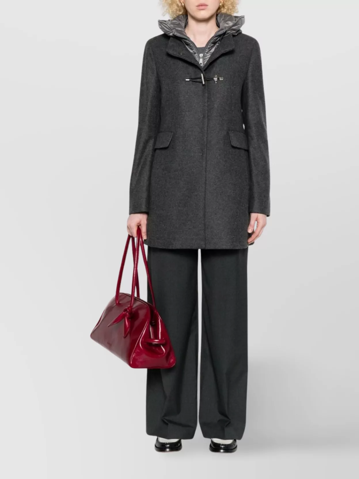 Fay Quilted Hooded Coat Flap Pockets In Gray