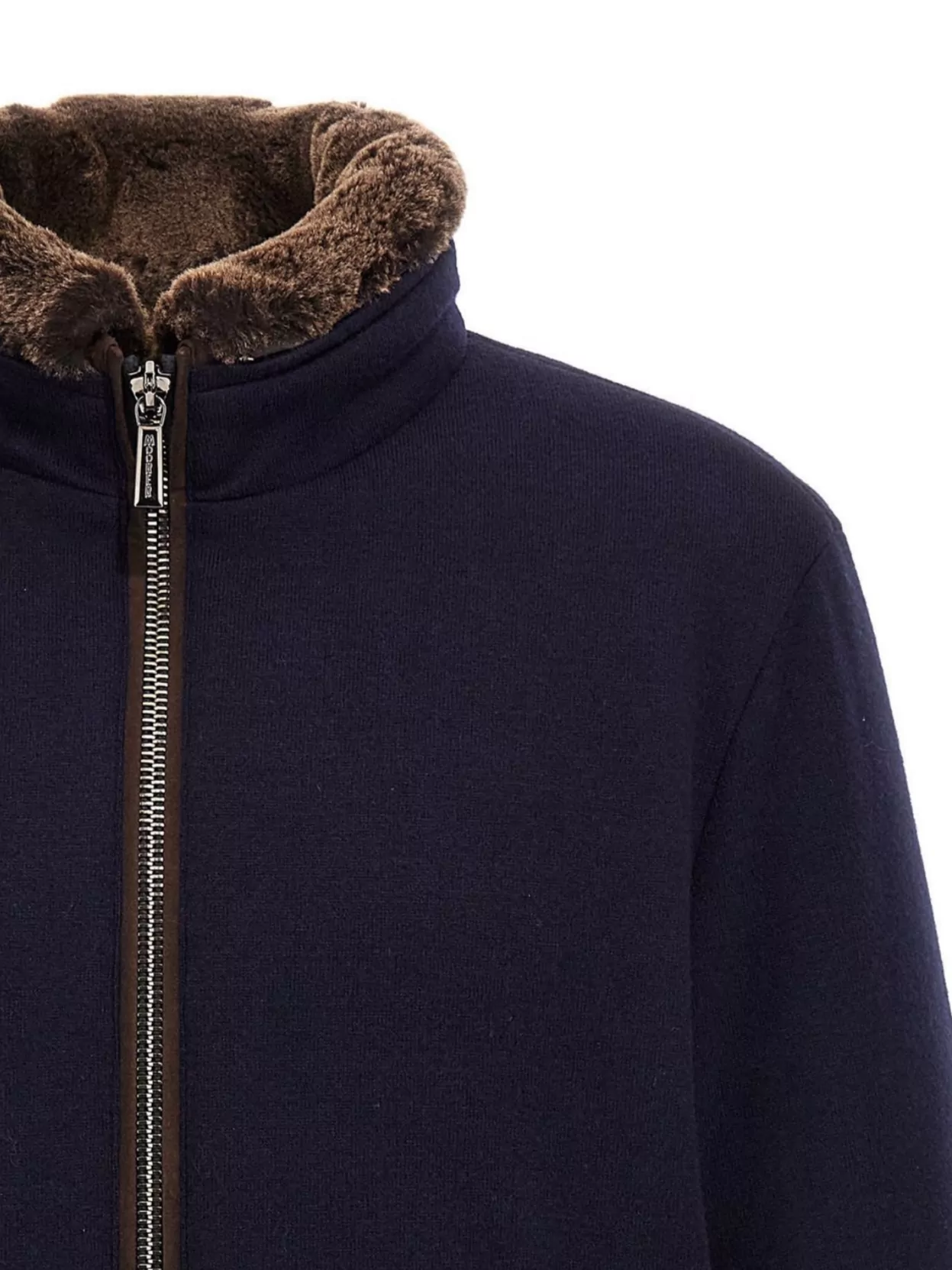Moorer Padded Fleece Zip-up Jacket With Detachable Faux-fur Collar In Blue
