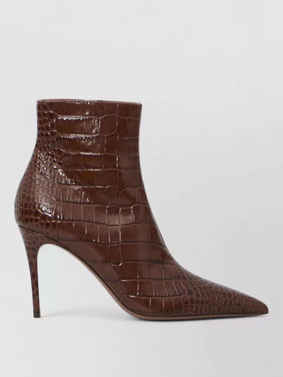 Paris Texas Calfskin Crocodile-Embossed Ankle Boots