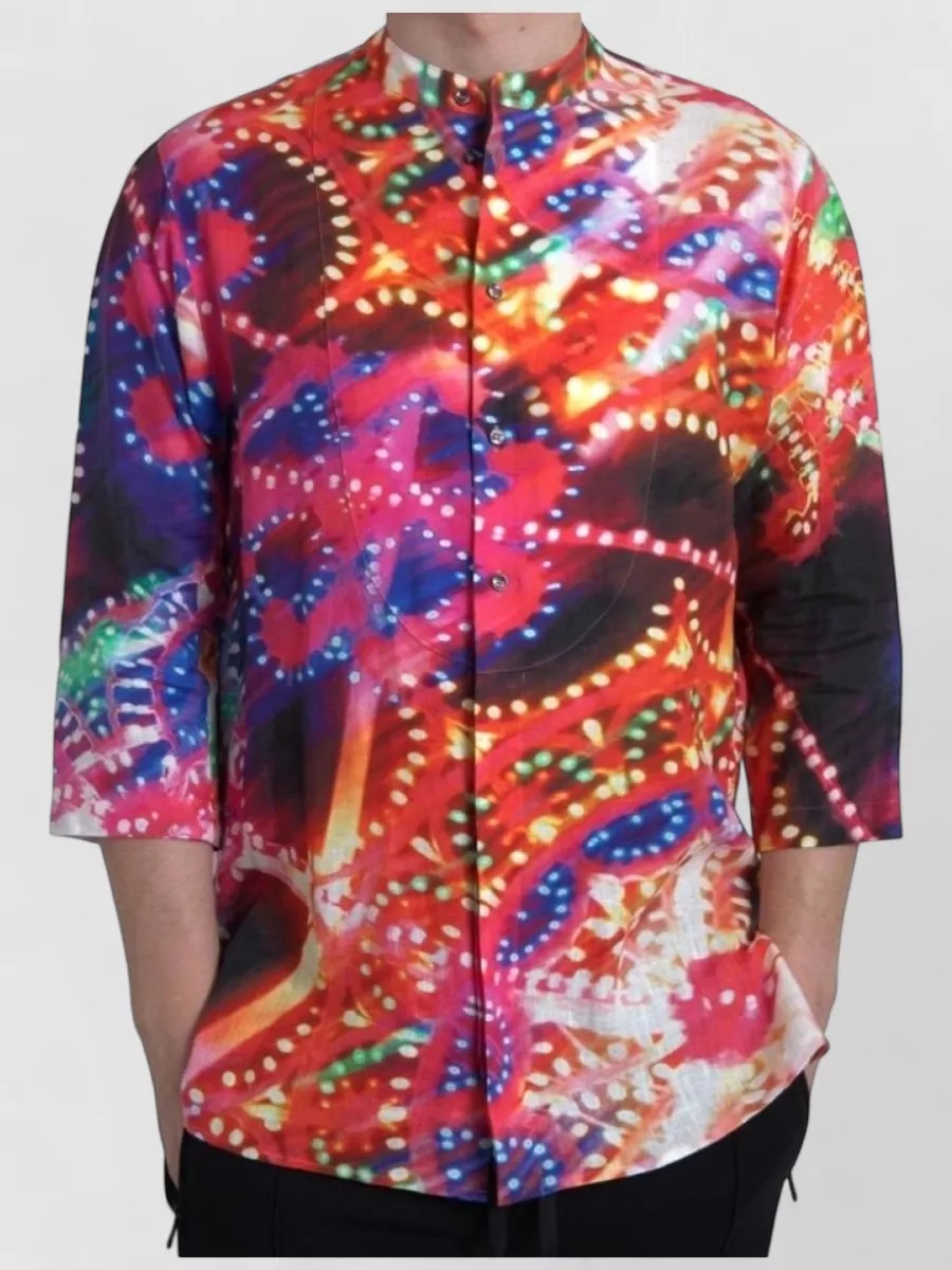 Dolce&Gabbana linen printed mandarin collar 3/4 sleeve shirt