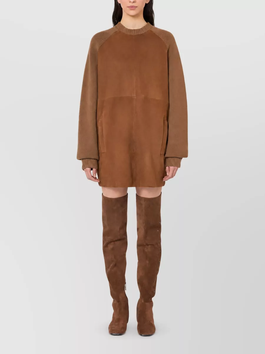 Max Mara Cashmere Wool Ribbed Stand Collar Short Knitted Dress
