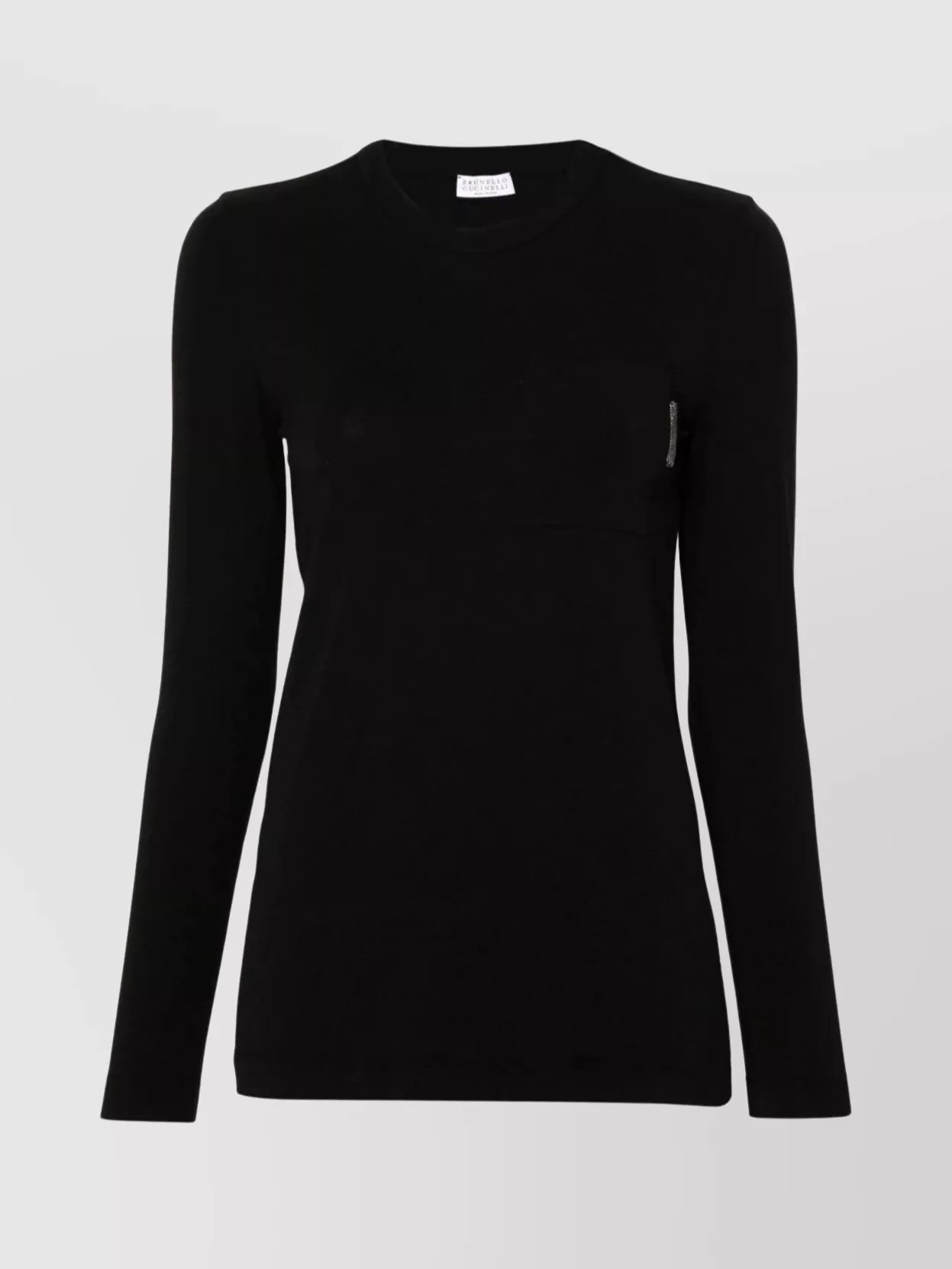 Brunello Cucinelli Long-sleeve Black Top With Classic Crew Neckline In Black