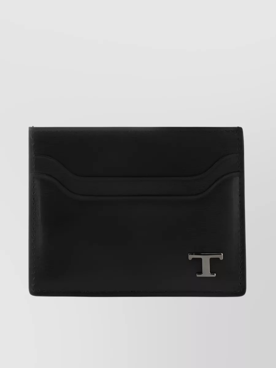Shop Tod's Embossed Leather Card Holder In Black