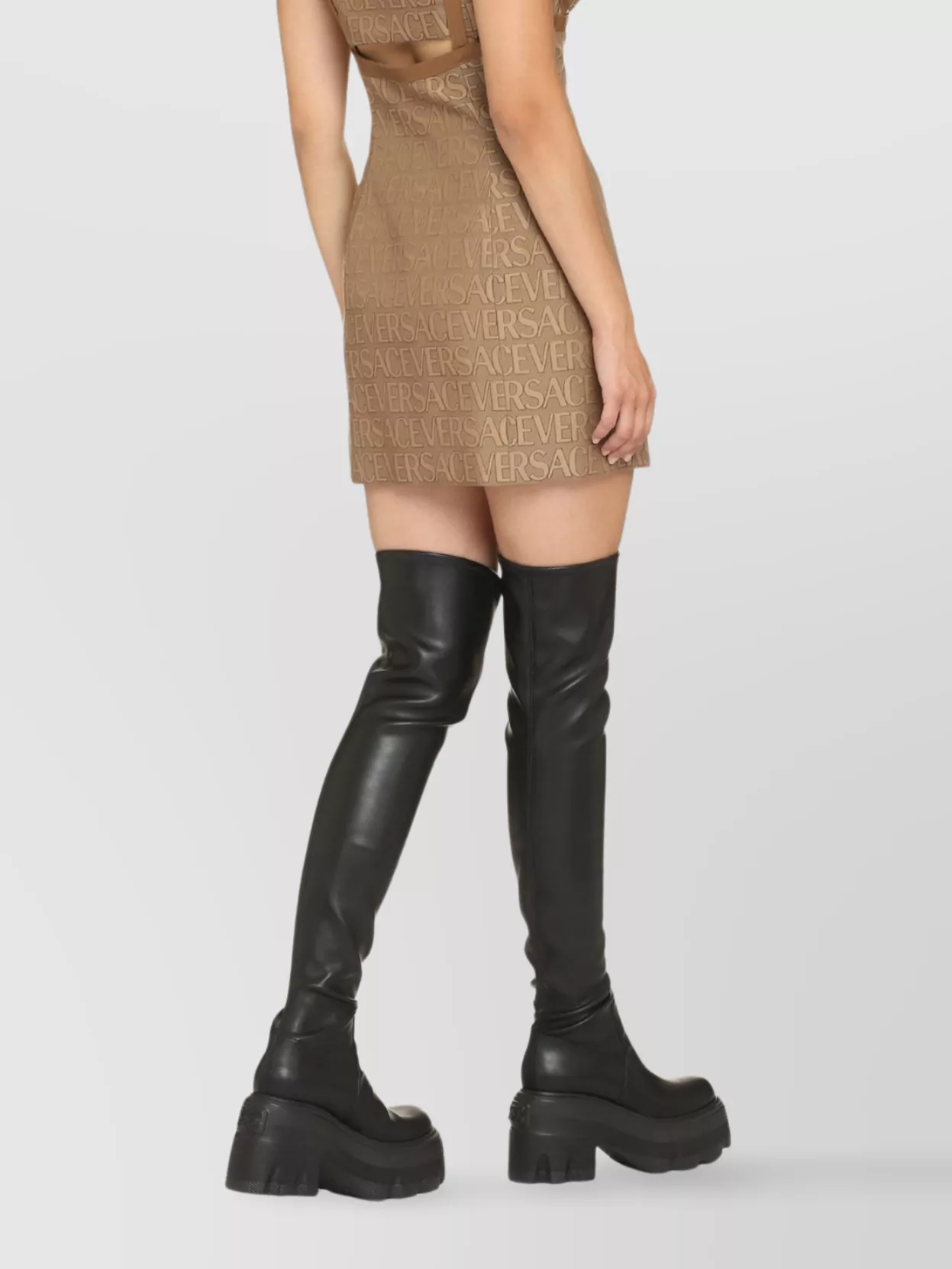 Versace Jacquard Short Dress Featuring Cut-Out Detail