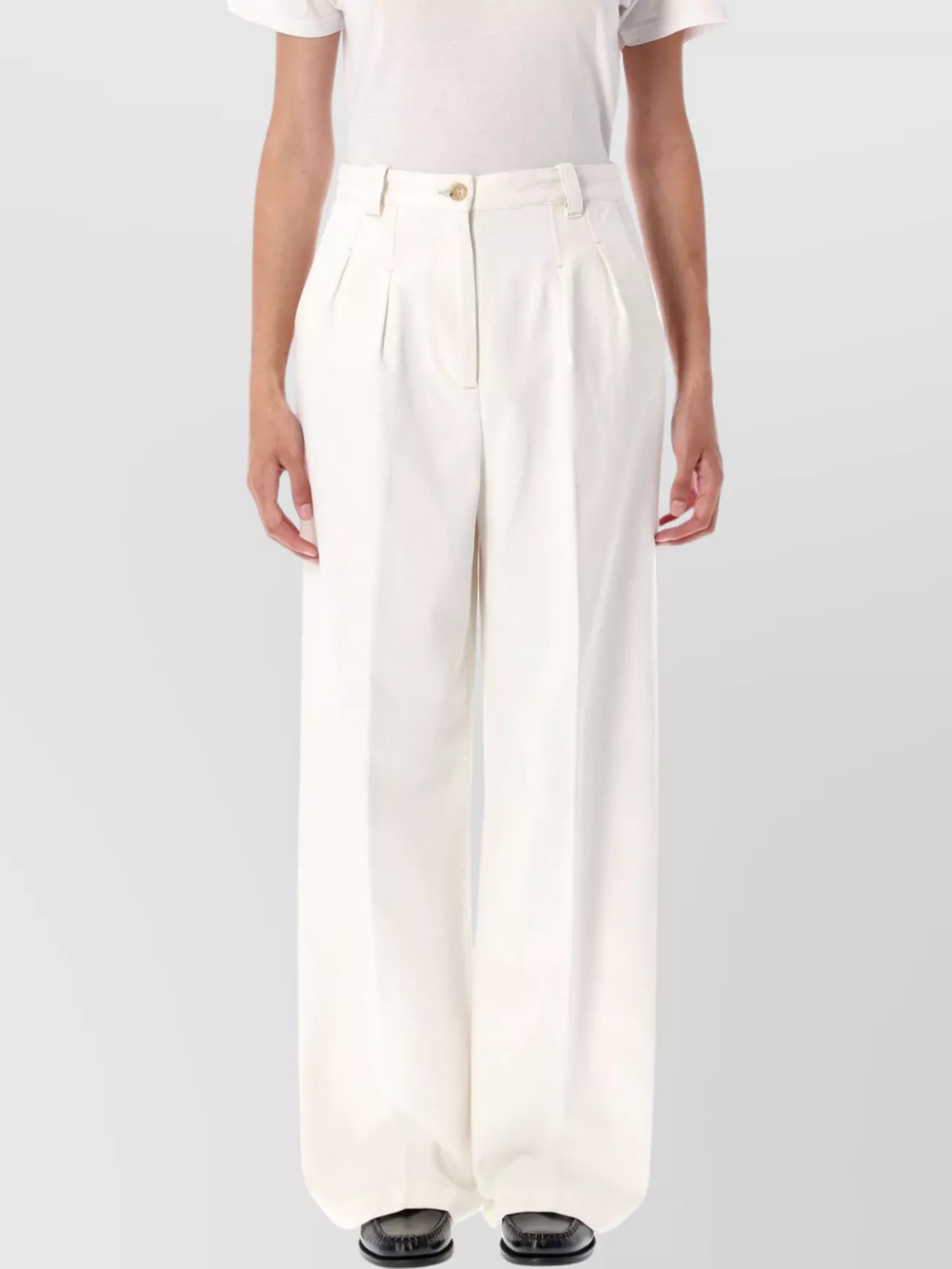 Apc High Waist Wide Leg Trousers With Pockets In White