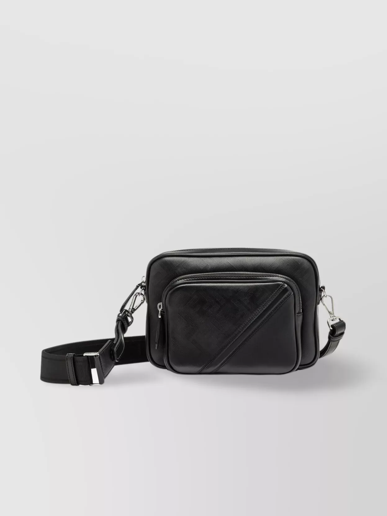 Shop Fendi Diagonal Duo Camera Case With Adjustable Cross-body Strap In Black