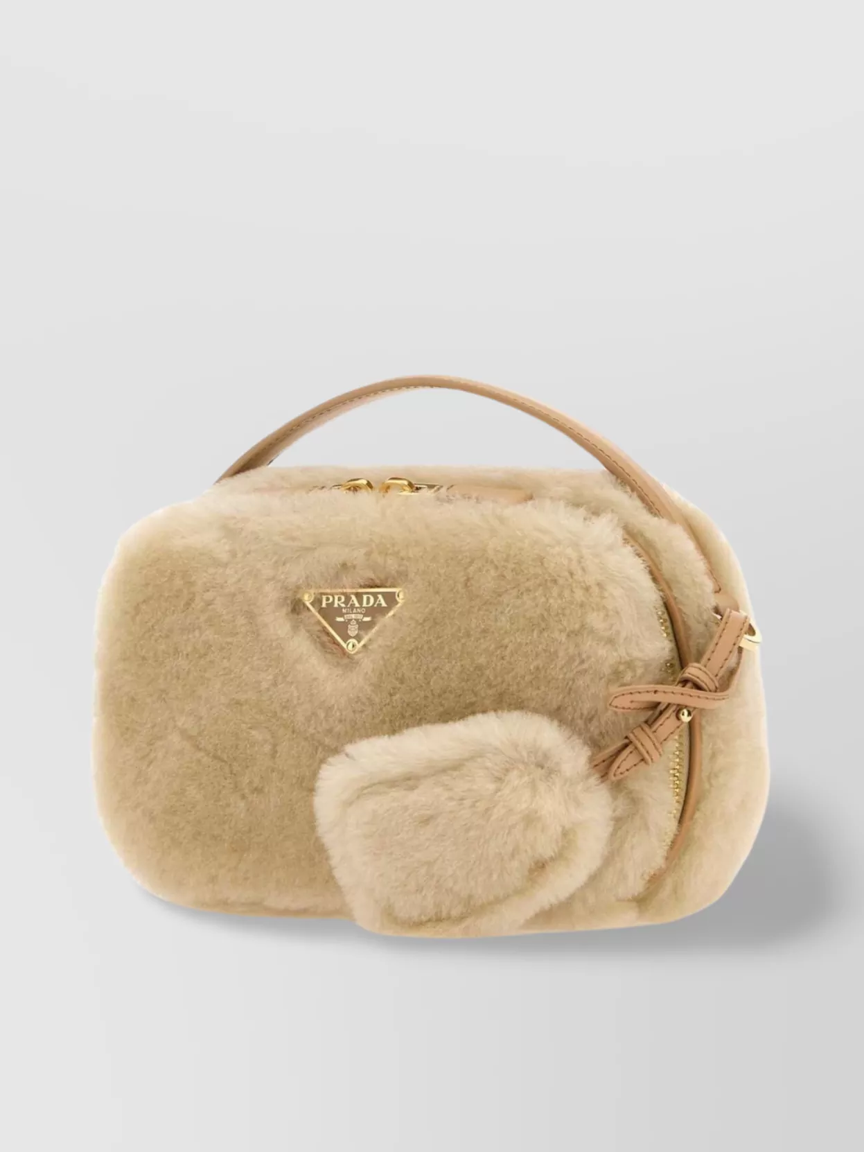 Shop Prada Shearling Fur Crossbody Bag With Heart Charm