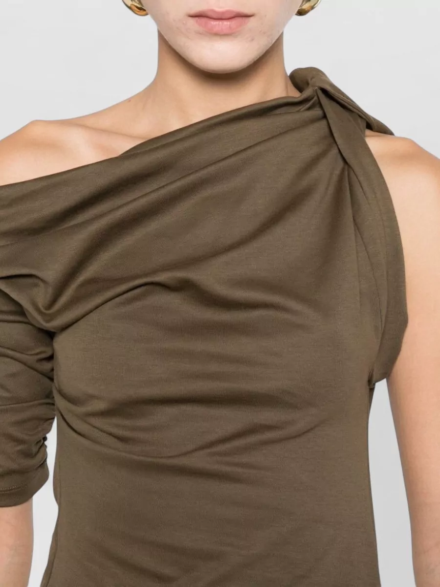 Jacquemus One Shoulder Ruched Fitted Short Sleeve Dress