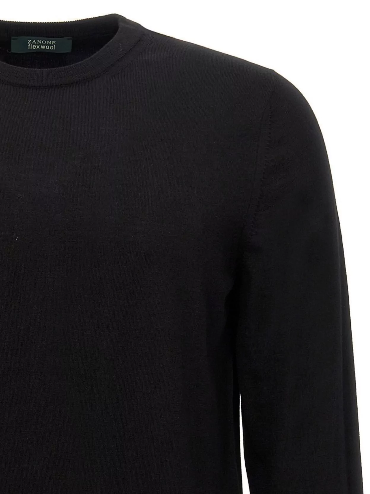 Zanone Crew Neck Wool Sweater With Ribbed Finish In Black