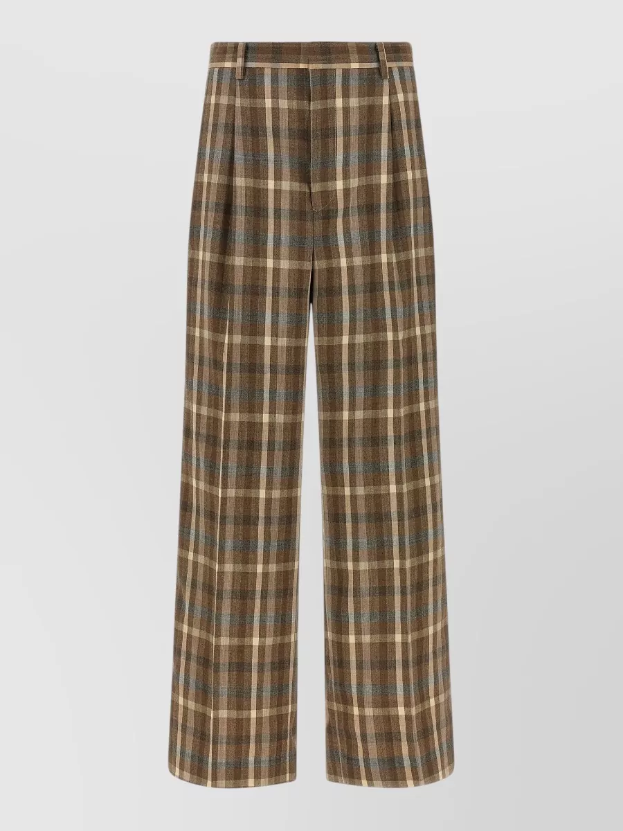 Auralee Wool Checked Paneled Wide-Leg Trousers