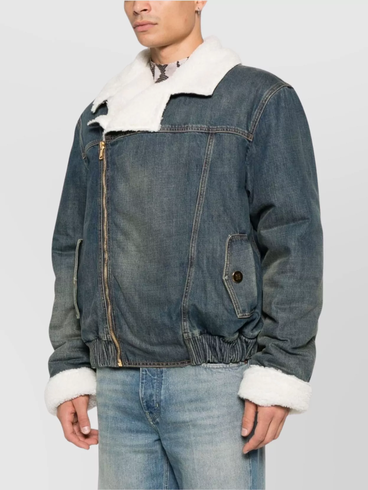 Balmain Shearling Collar Buttoned Pocket Jacket