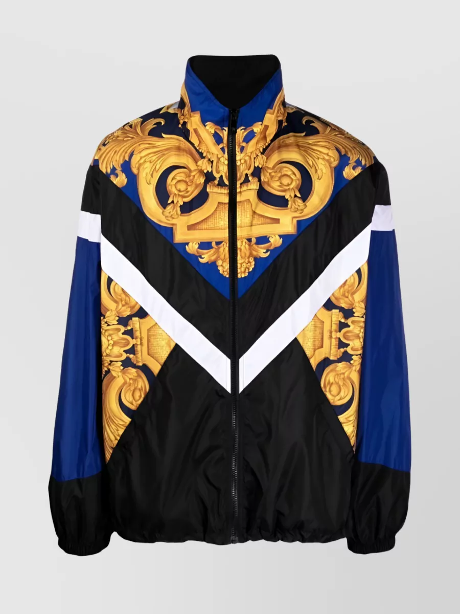 Shop Versace Baroque Geometric Zip-up Jacket In Multicoloured